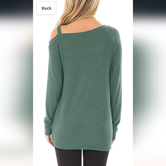 Casual Fall Green Cold Shoulder Long Sleeve Side Knot Top … - Picture 4 of 10